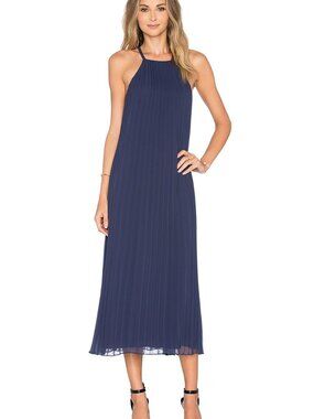 LIKELY Navy Accordion Pleated Halter Midi Dress Size 2